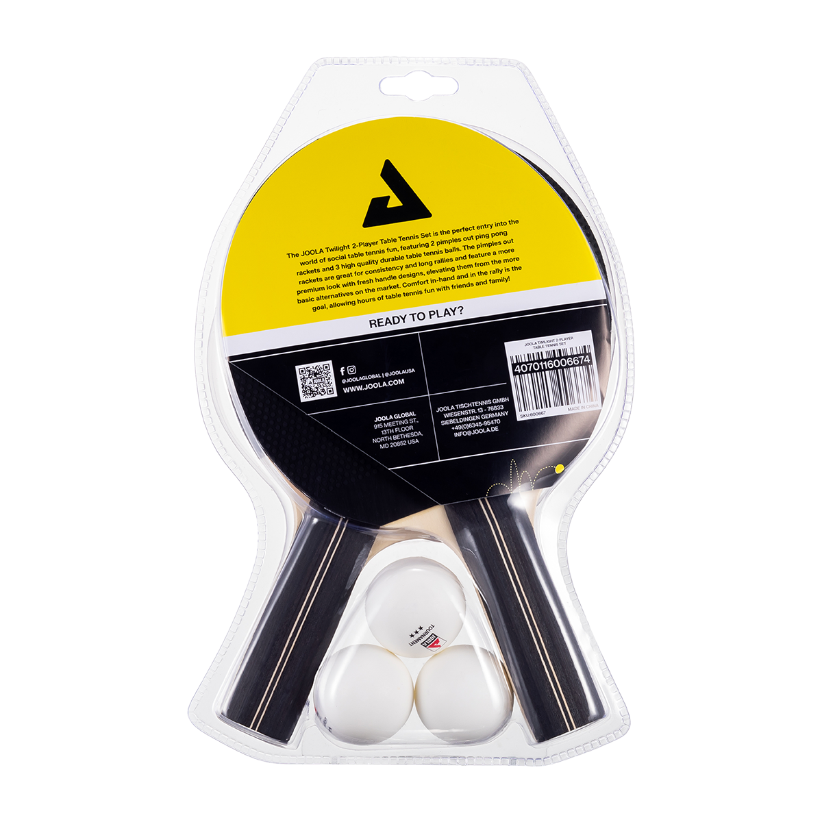 JOOLA Twilight 2-Player Table Tennis Set